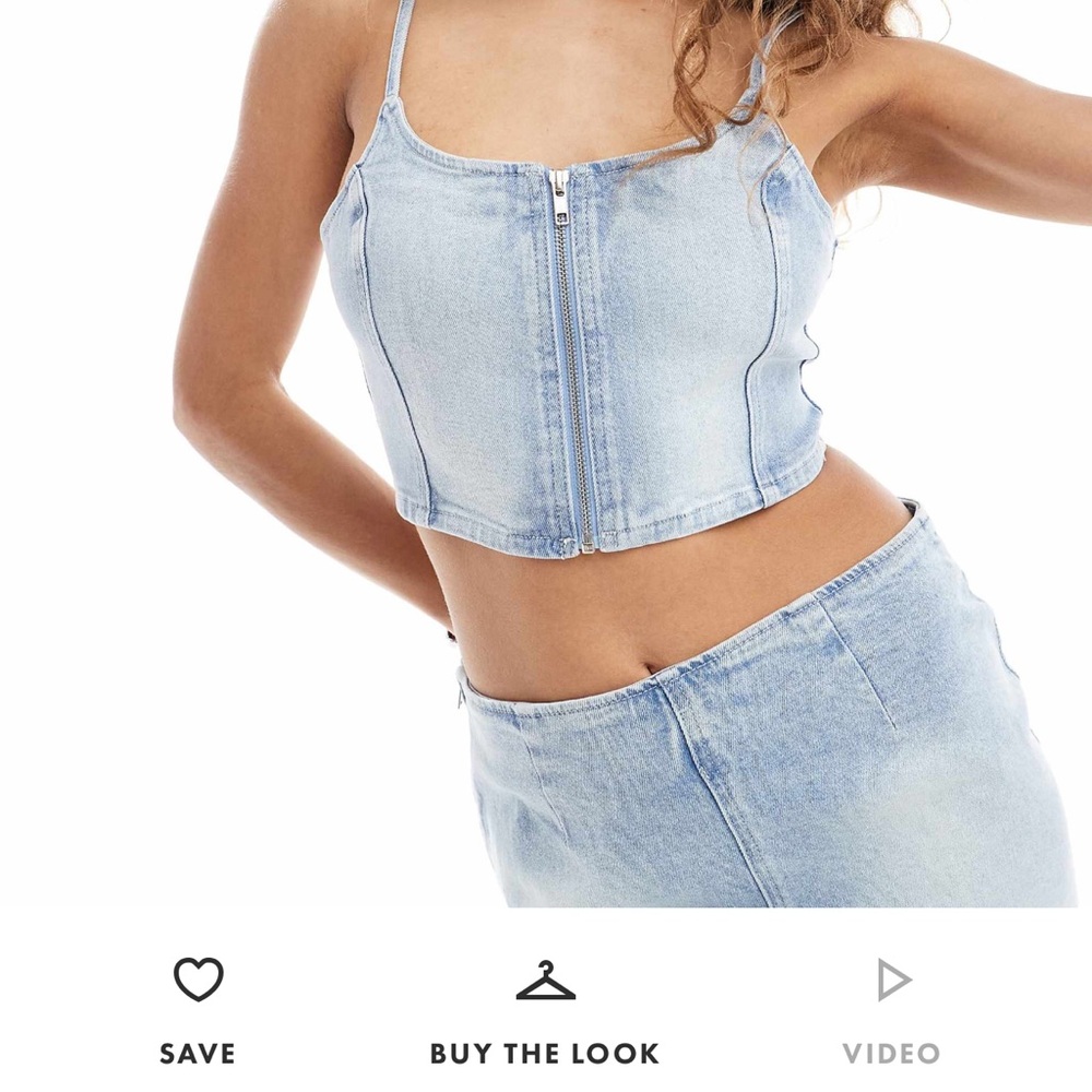 Monk Blue Denim Fitted Crop Tank Top